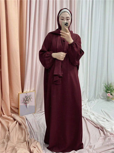 HEEBA LASTIC SLEEVE ABAYA | MAROON