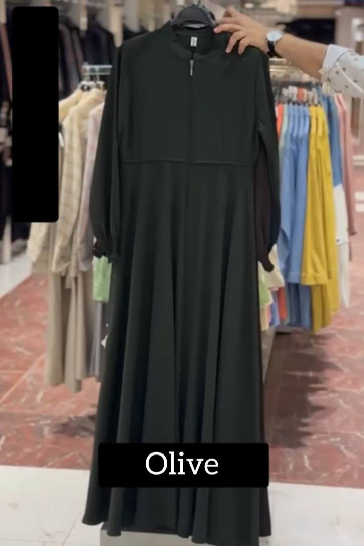 Barira Front Open Fully Zipper Abaya OLIVE ( NEW LAUNCH )