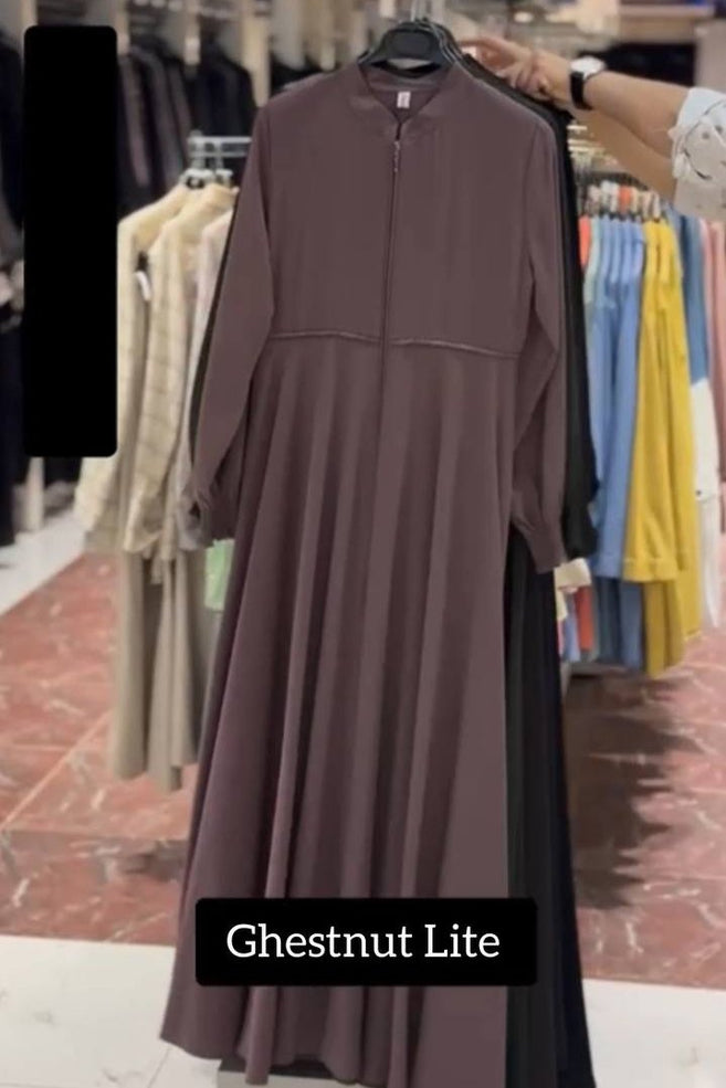 BARIRA FRONT OPEN ABAYA | GHESTNUT LITE