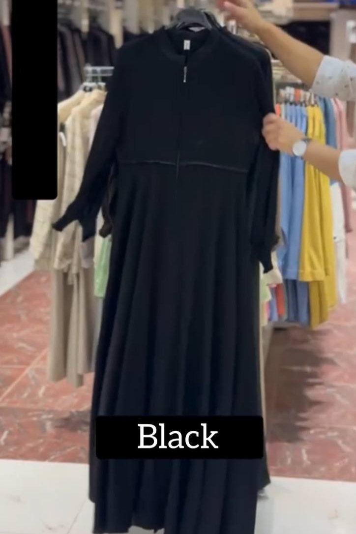 Barira Front Open Fully Zipper Abaya BLACK ( NEW LAUNCH )