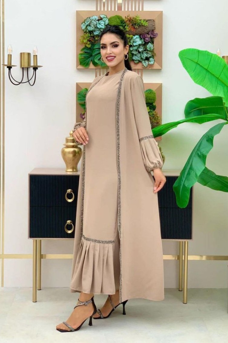 Aliya Double Shrug Lace Abaya NUDE ( New - Edition )