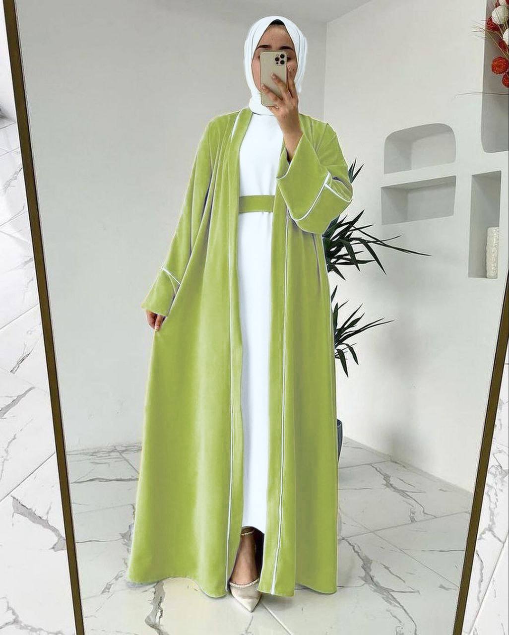 Ruhi Imported Double Shrugs Abaya PARROT GREEN TO WHITE - ( New - Edition )