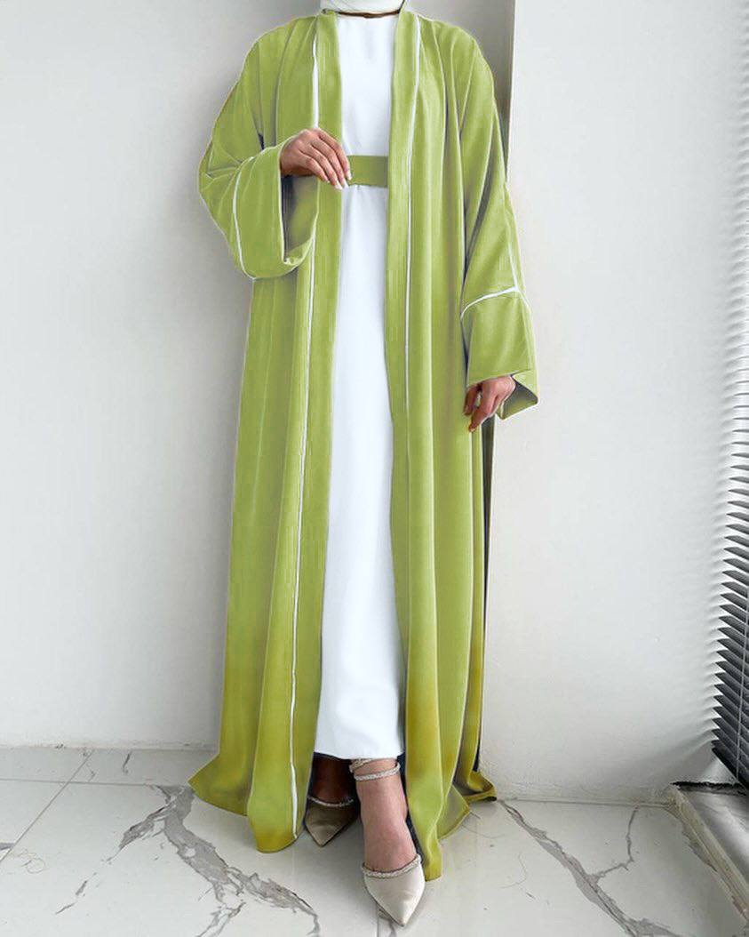 Ruhi Imported Double Shrugs Abaya PARROT GREEN TO WHITE - ( New - Edition )