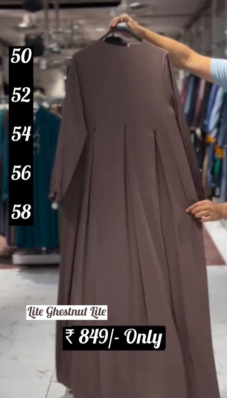 Kulsum Front Open Plates Work Zipper Abaya CHOCOLATE BROWN ( New Launch )