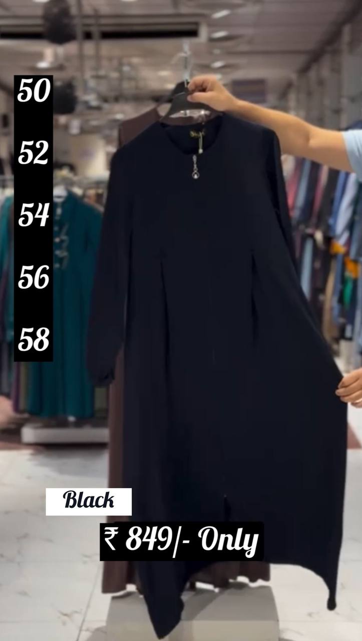 Kulsum Front Open Plates Work Zipper Abaya BLACK ( New Launch )