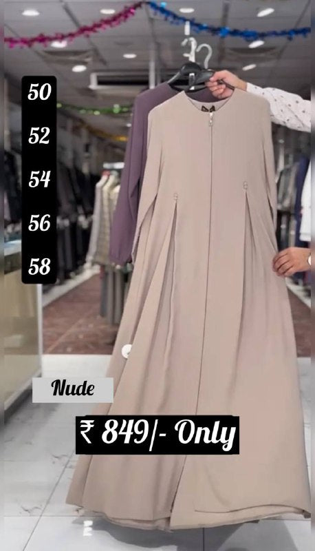 Kulsum Front Open Plates Work Zipper Abaya NUDE ( New Launch )