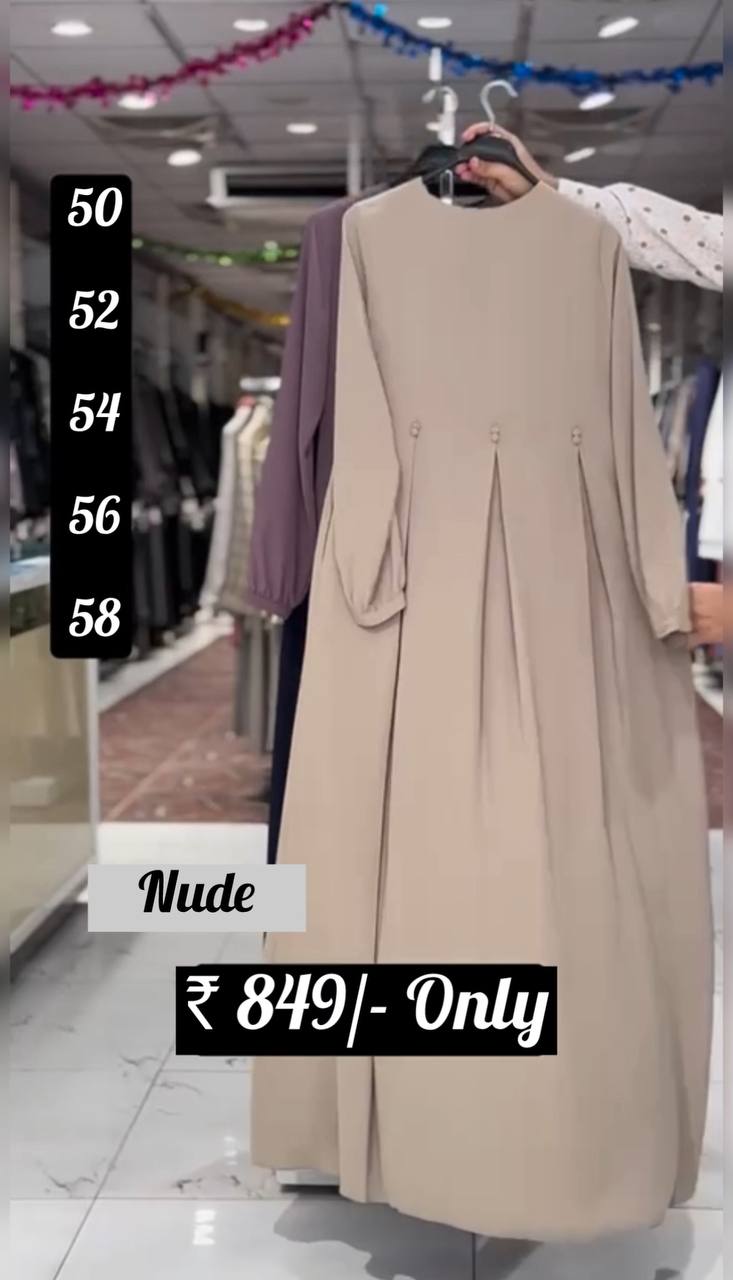 Kulsum Front Open Plates Work Zipper Abaya NUDE ( New Launch )