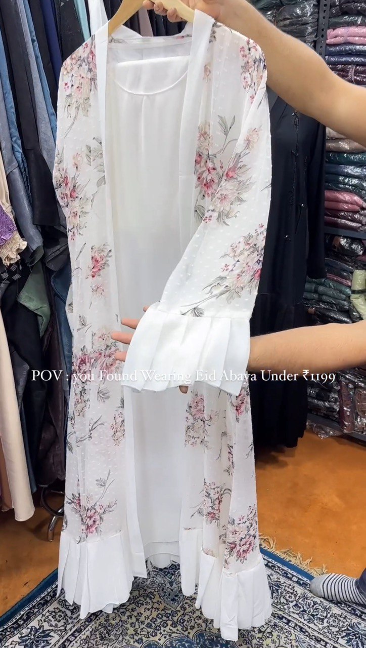 New Floral Plated Frill Double Shrug Abaya ( EID LAUNCH )