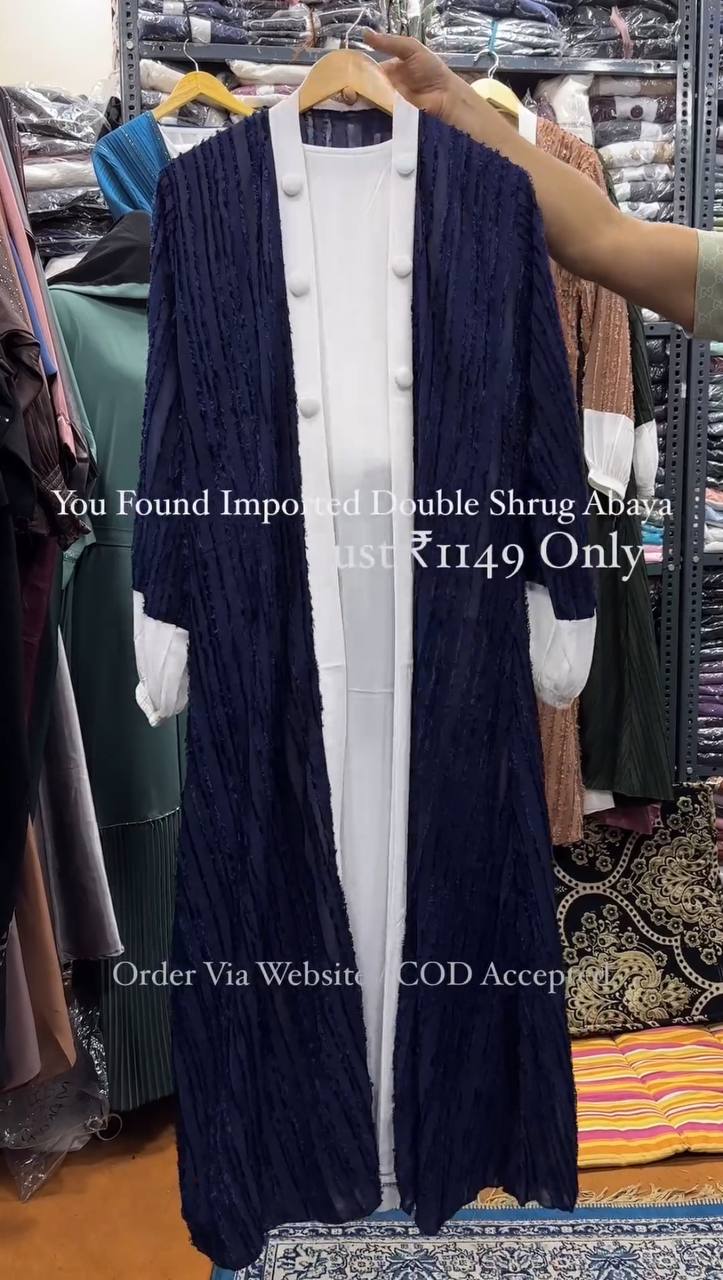 Zara Double Shrug Furr Fabric Abaya BLUE ( Imported & Modest )