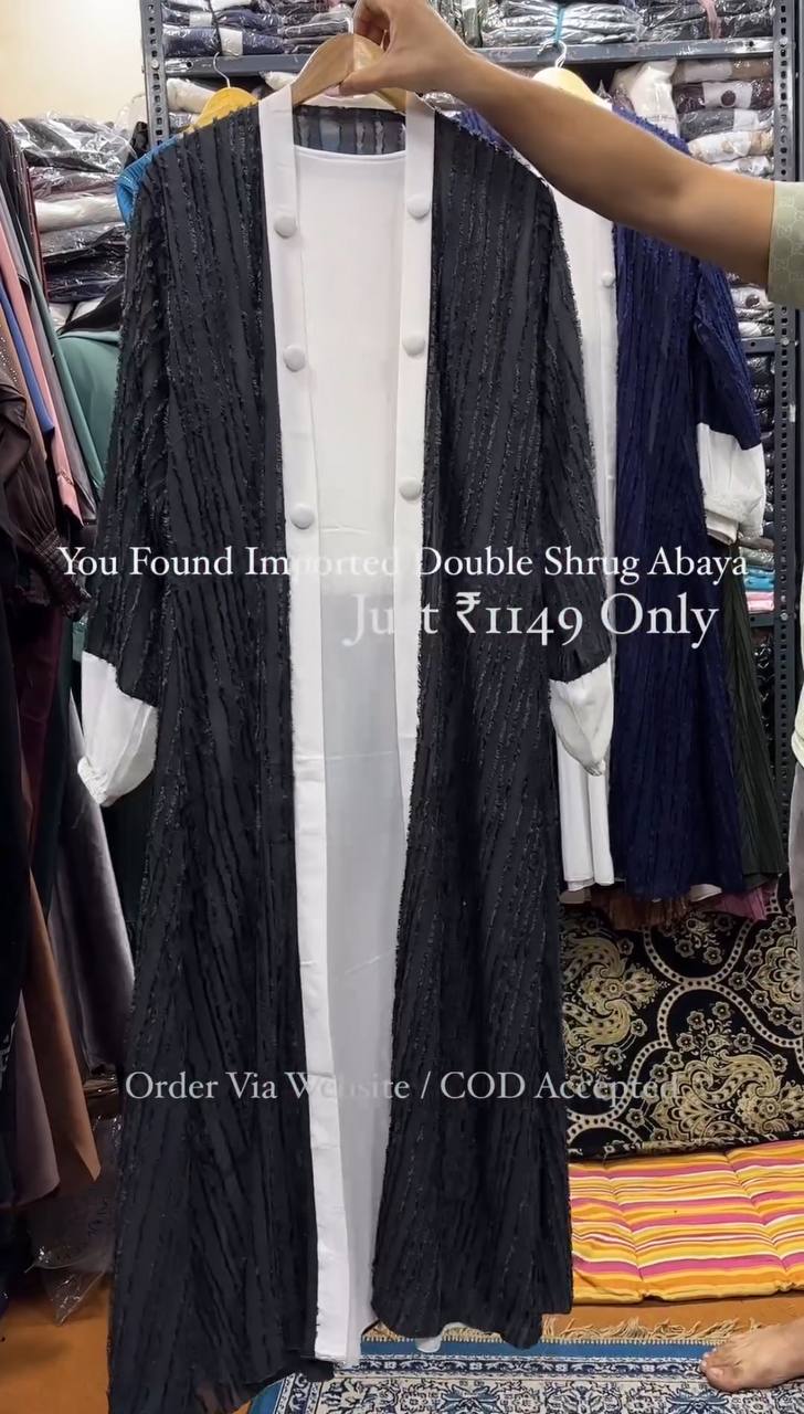 Zara Double Shrug Furr Fabric Abaya GRAY ( Imported & Modest )