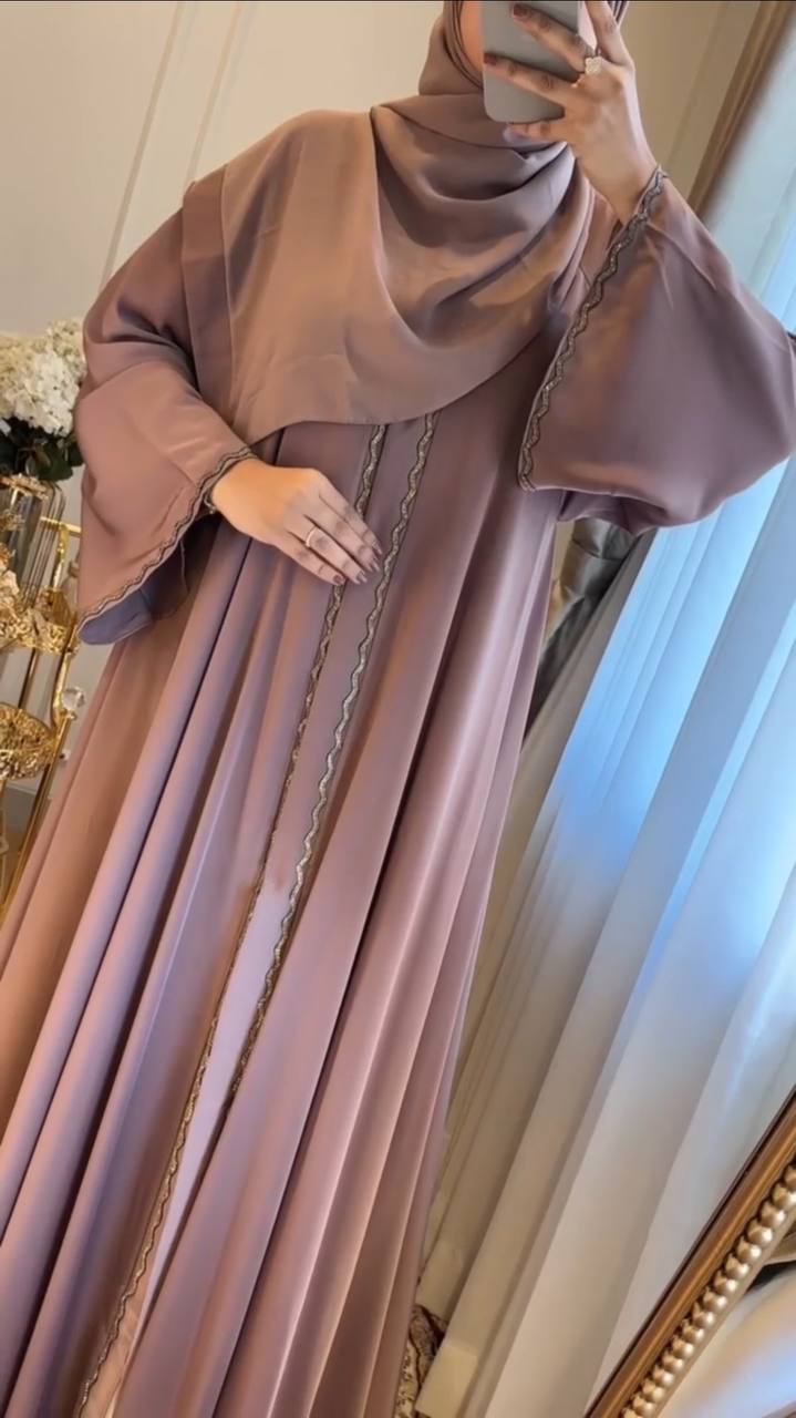 Zahra Stone Lace Abaya GHESTNUT LITE ( EID LAUNCH )