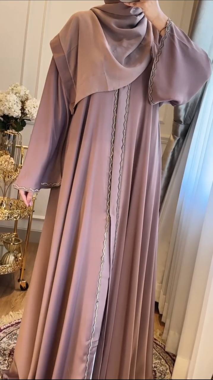 Zahra Stone Lace Abaya GHESTNUT LITE ( EID LAUNCH )