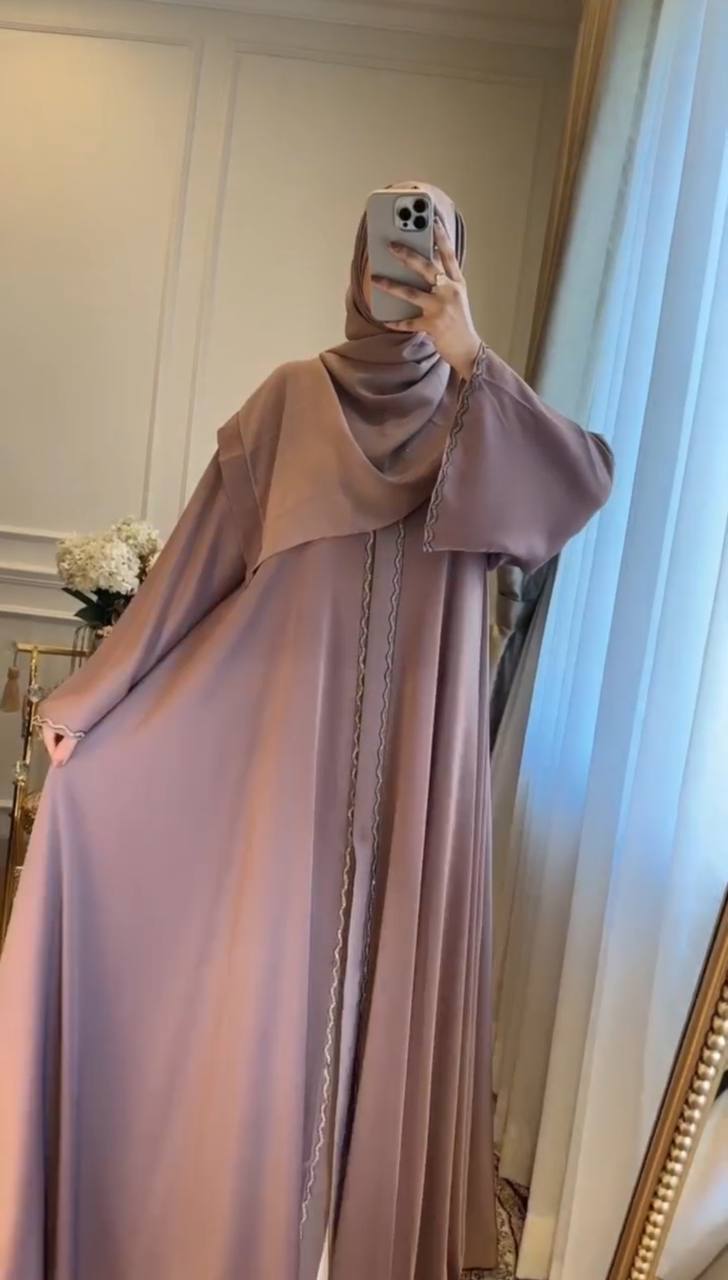 Zahra Stone Lace Abaya GHESTNUT LITE ( EID LAUNCH )