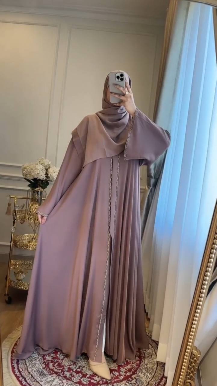 Zahra Stone Lace Abaya GHESTNUT LITE ( EID LAUNCH )