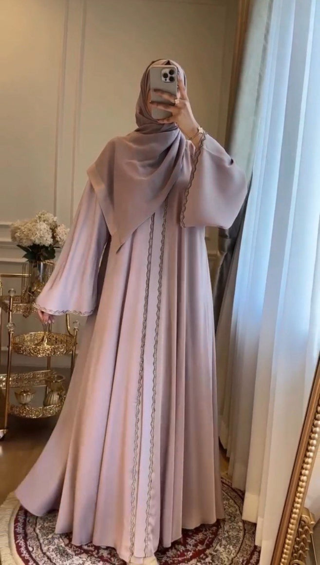 ZAHRA STONE LACE ABAYA | NUDE