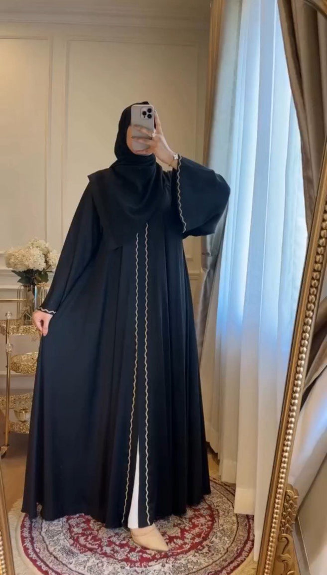 ZAHRA STONE LACE ABAYA | BLACK