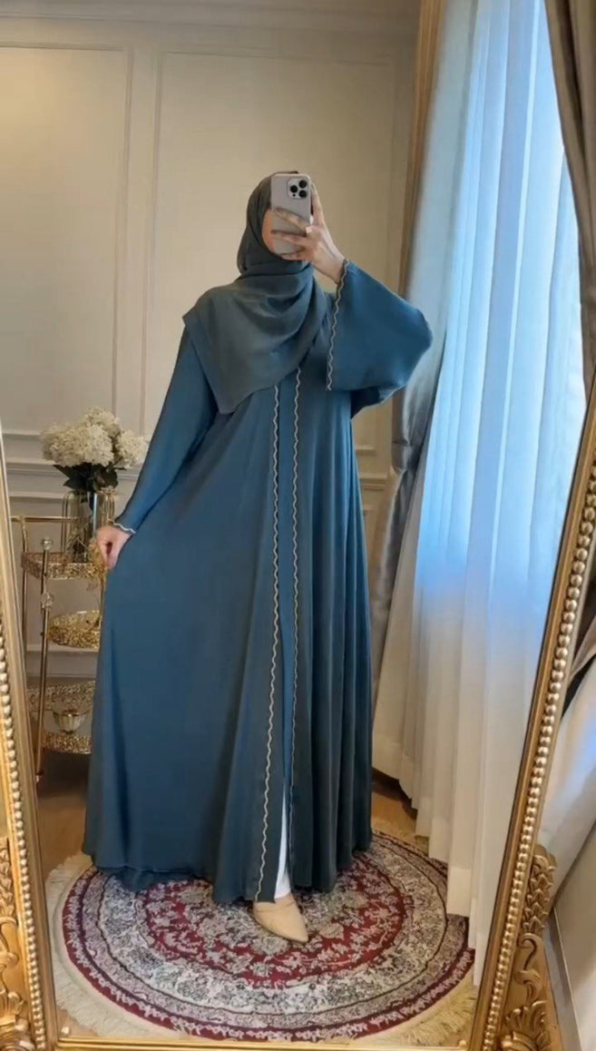 ZAHRA STONE LACE ABAYA | TEAL