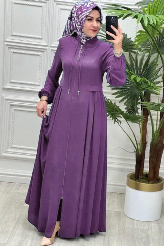 Ayrah Beautiful Side Plates Zipper Abaya LAVENDER ( RAMADAN LAUNCH )