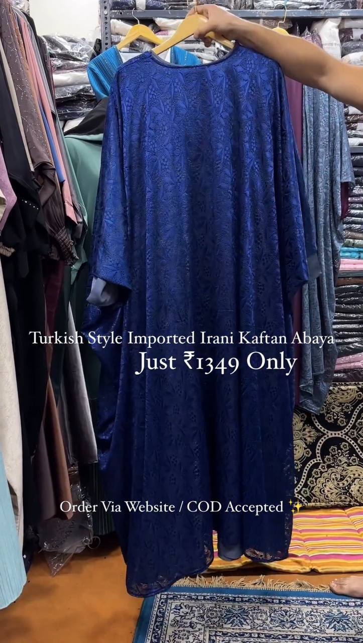 Turkish Imported Irani Net Kaftan Abaya BLUE ( New Launch )