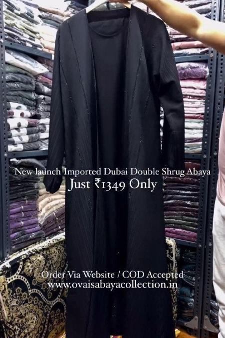 HAYA SugerCan Double Shrug Abaya BLACK ( IMPORTED COLLECTION )