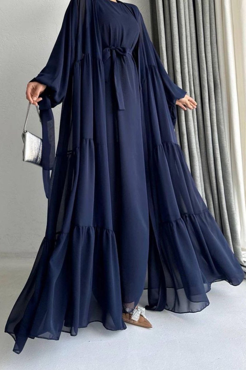 Amani Beautiful Tripple Frill Plates Abaya BLUE ( New Launch )