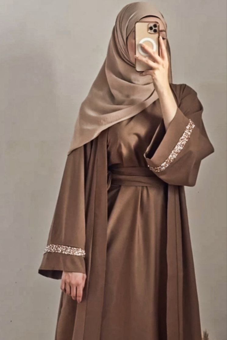 Adah Double Shrug Abaya With Beautifull Stone Lace COPPER (Limited Edition)