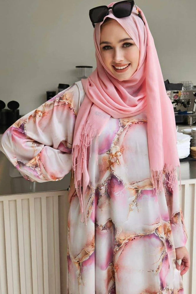 ALIZA PRINTED ABAYA | PINK