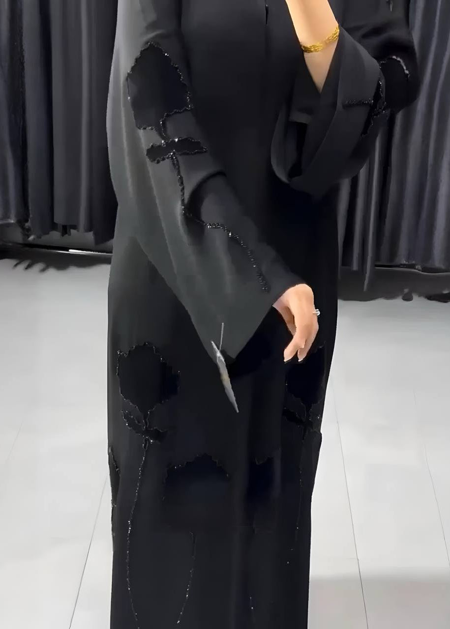 ZARNISH FRONT OPEN ABAYA | BLACK