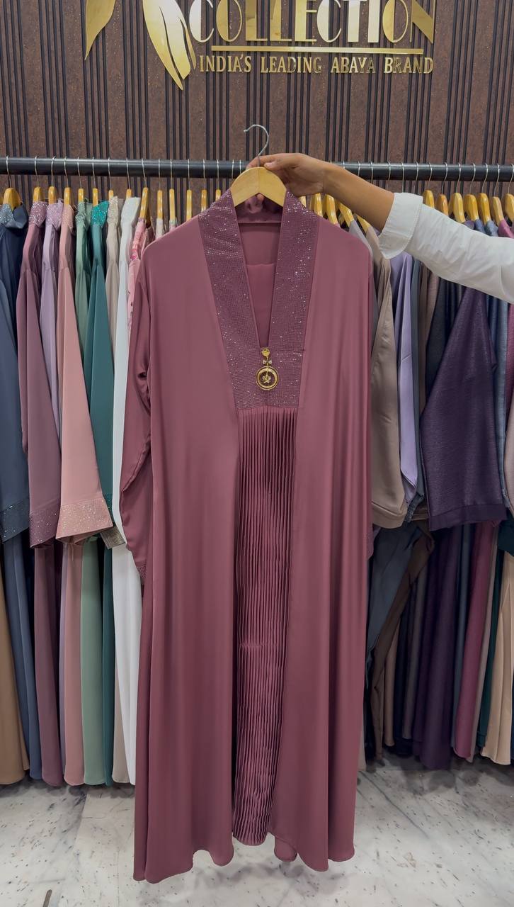 URMISH STONE WORK ABAYA | DARK PINK