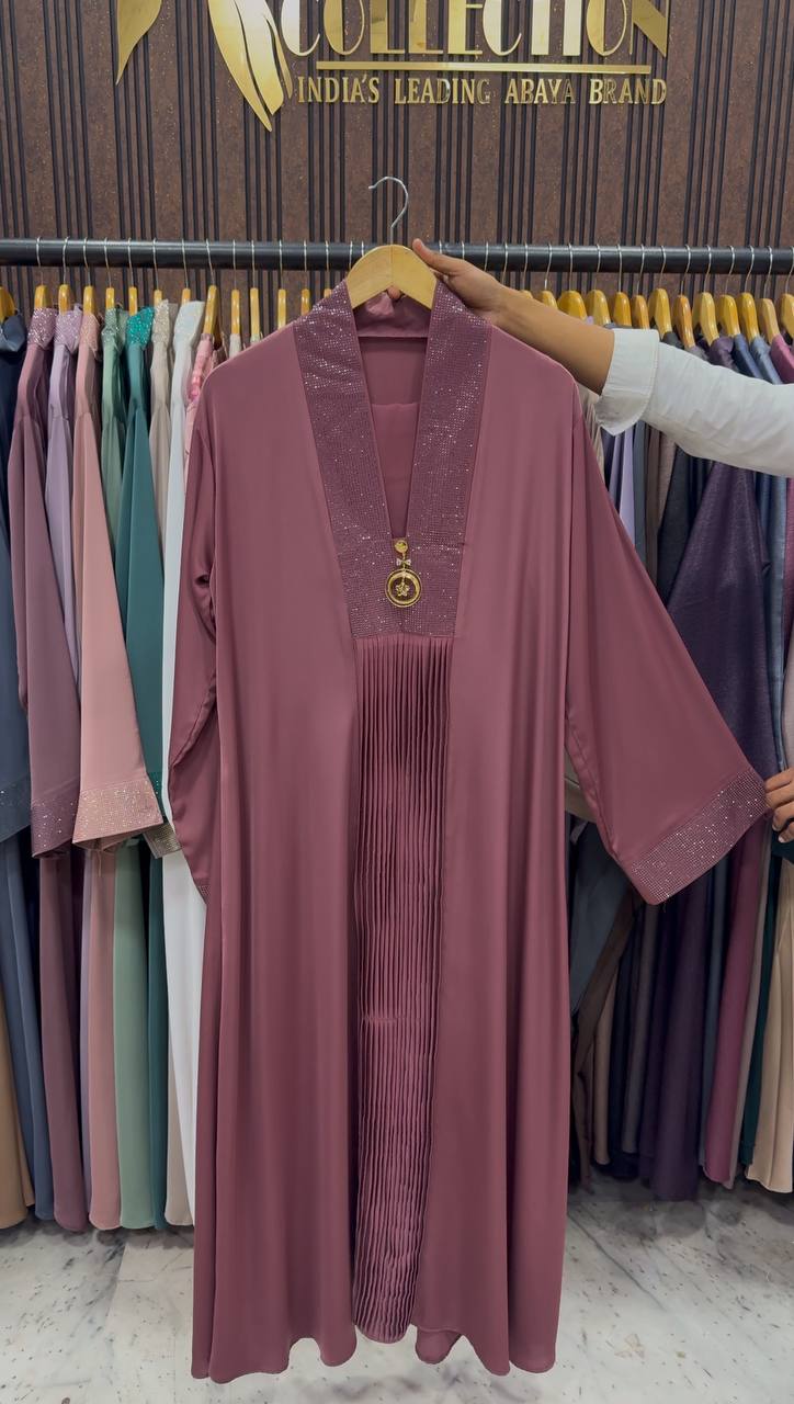 URMISH STONE WORK ABAYA | DARK PINK