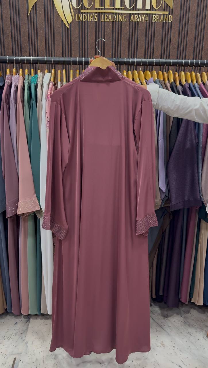 URMISH STONE WORK ABAYA | DARK PINK