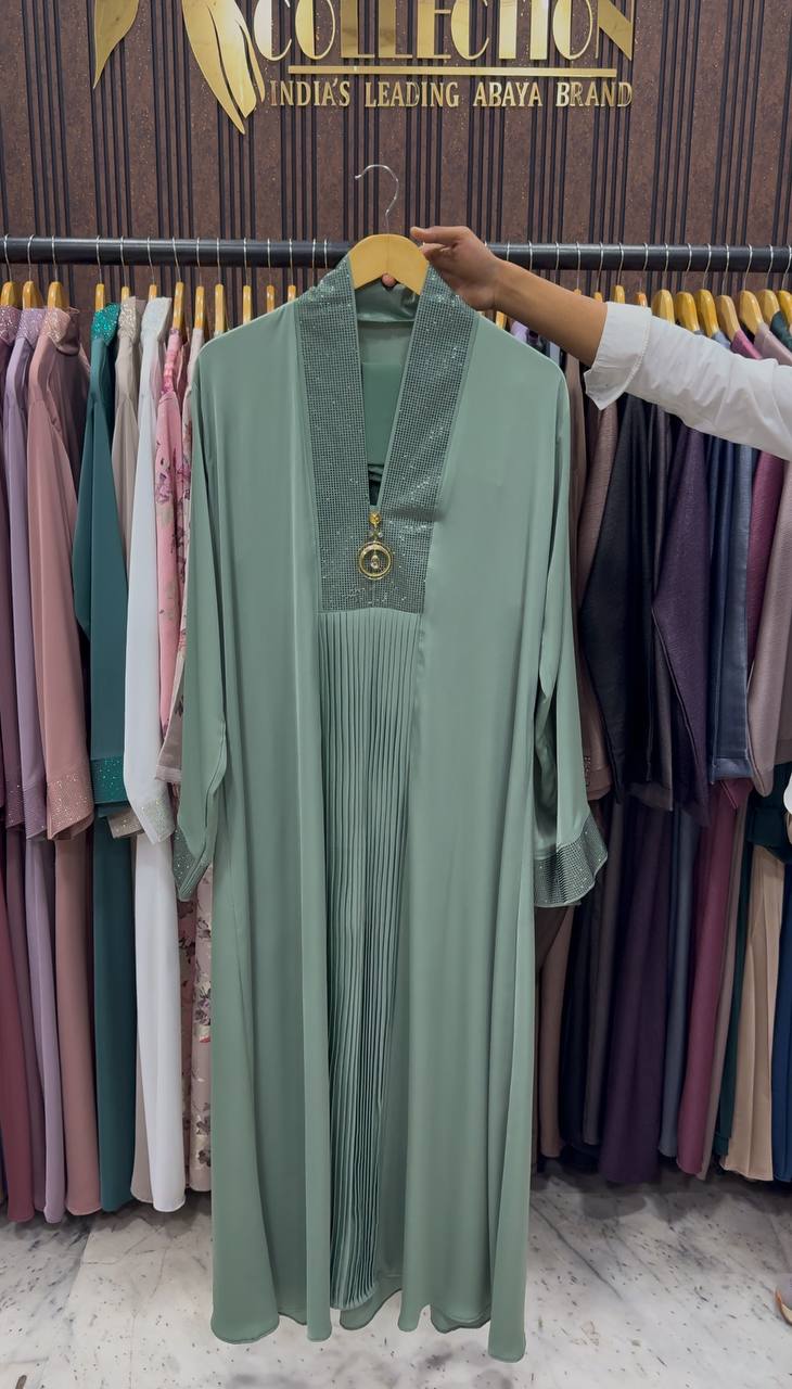 URMISH STONE WORK ABAYA | SEA GREEN