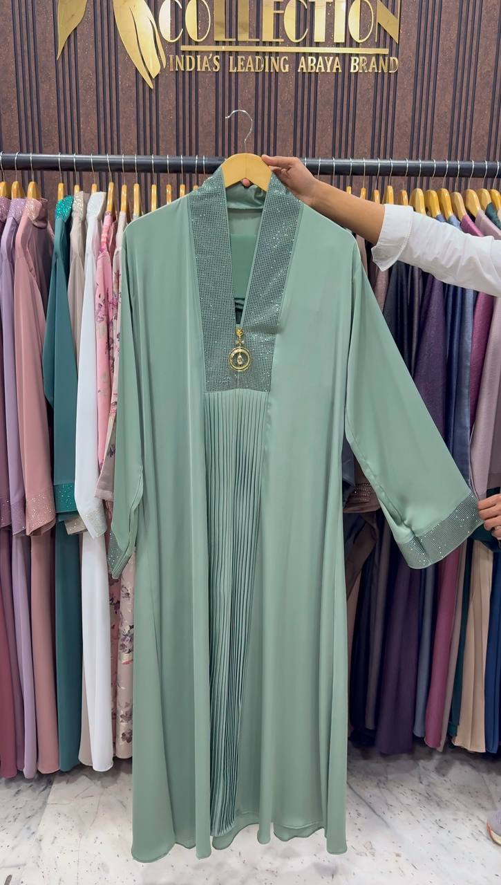 URMISH STONE WORK ABAYA | SEA GREEN