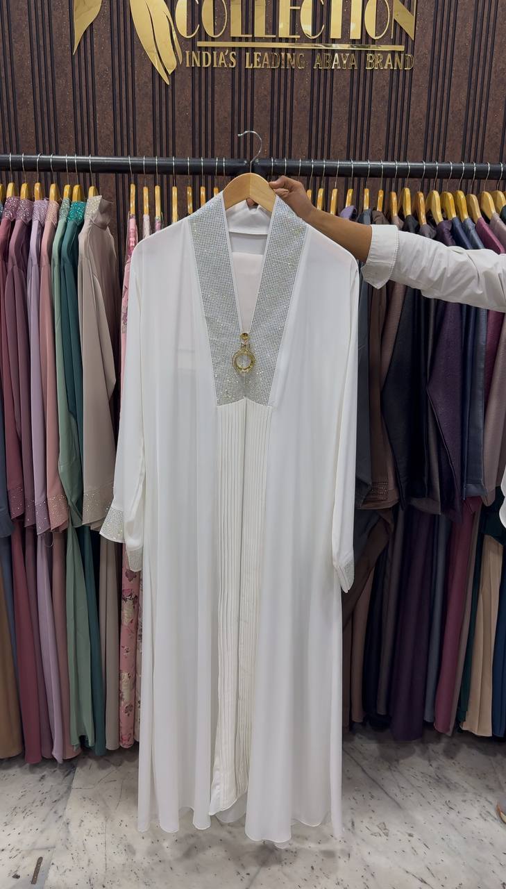 URMISH STONE WORK ABAYA | WHITE